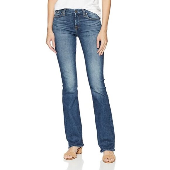 7 For All Mankind 7Fam Low Rise Boot Cut Medium Wash Blue Jeans Size 32 - Picture 1 of 16